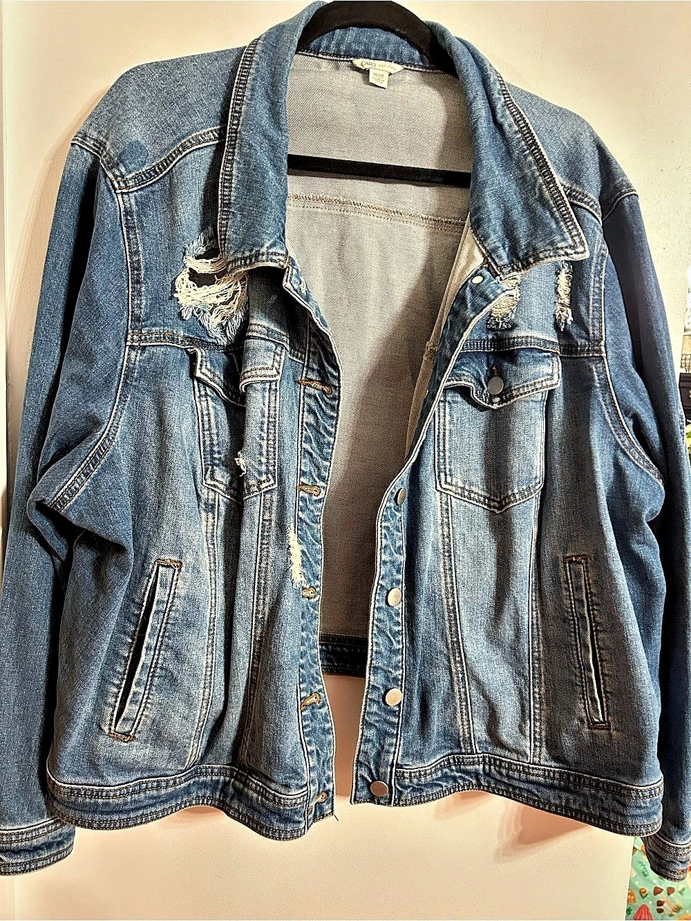 Cato Distressed Denim Jacket Blue Size 2XL